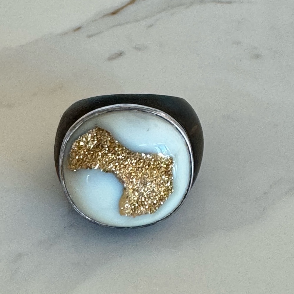 STUNNING • Natural Golden Druzy Agate Geode Ring - Picture 4 of 9